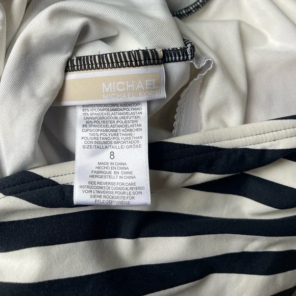 Michael Kors one shoulder black & white stripes swimsuit size 8 - Picture 3 of 8